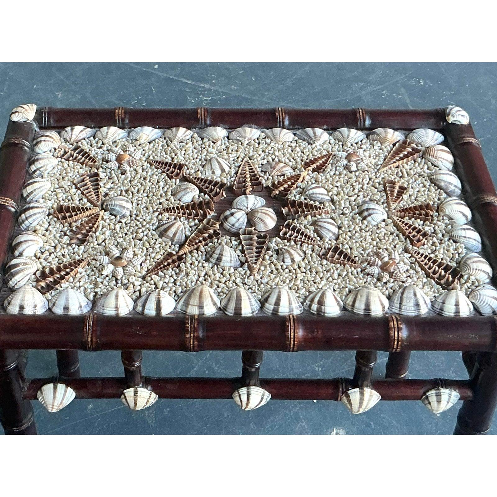 Vintage Coastal Shell Encrusted Side Table In Good Condition For Sale In West Palm Beach, FL