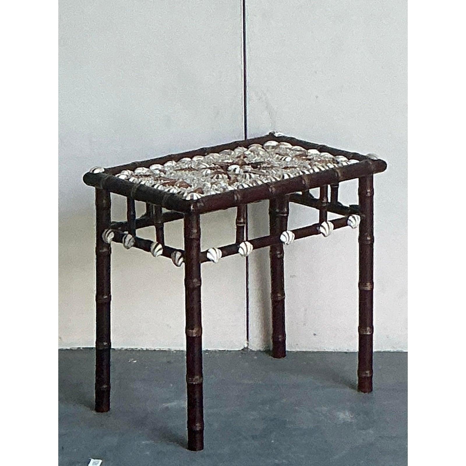20th Century Vintage Coastal Shell Encrusted Side Table For Sale