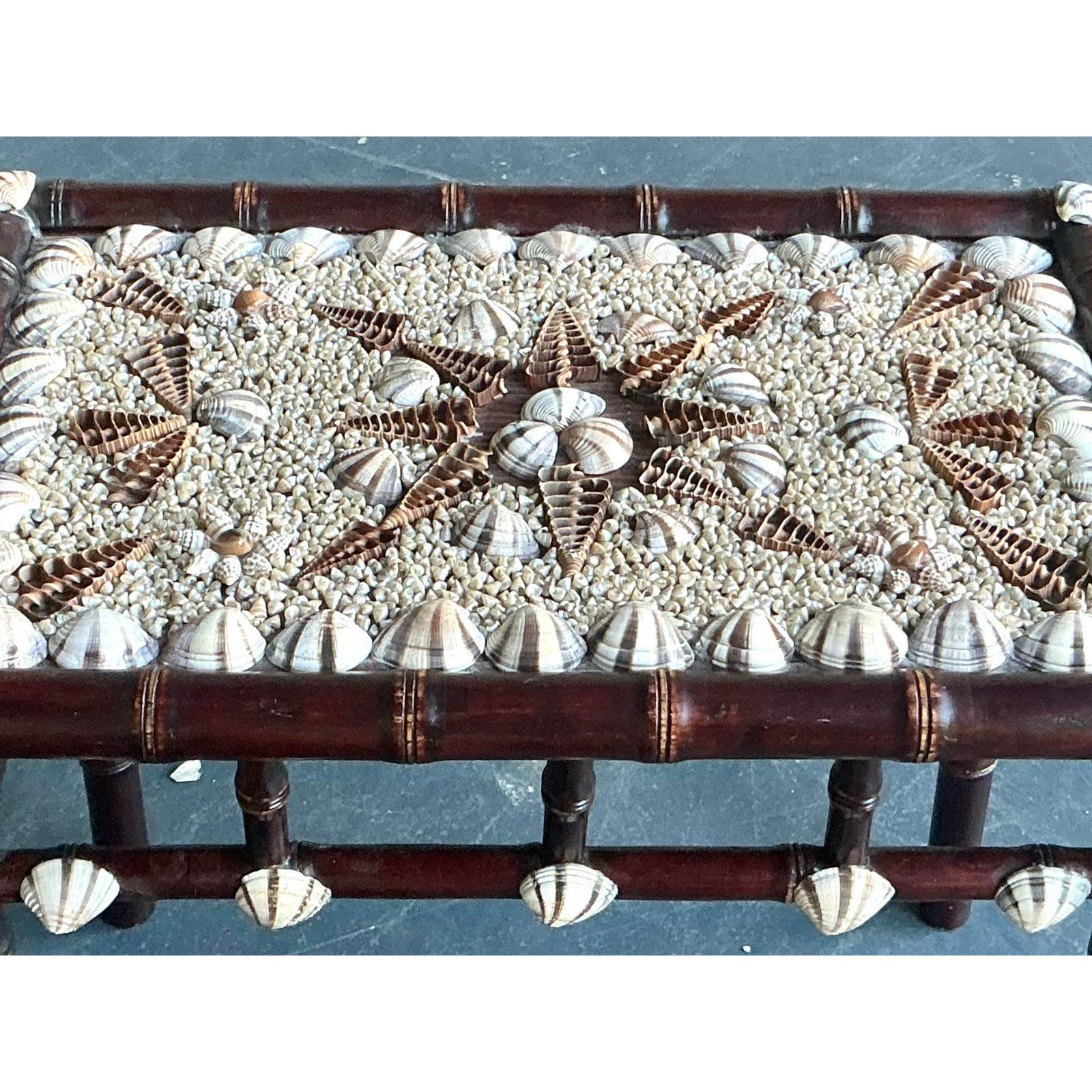 Stone Vintage Coastal Shell Encrusted Side Table For Sale