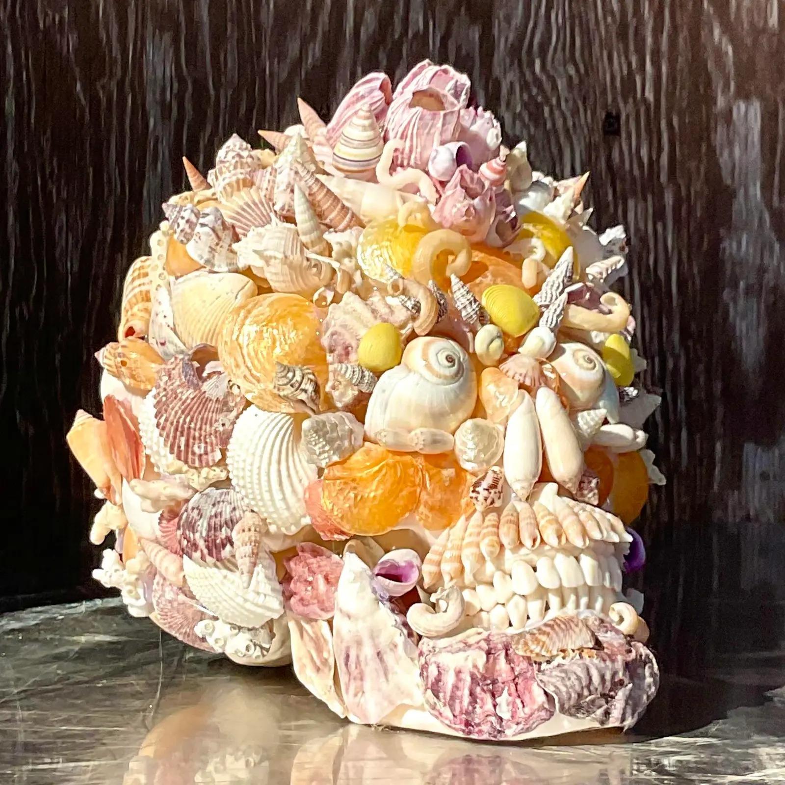 North American Vintage Coastal Shell Encrusted Skull