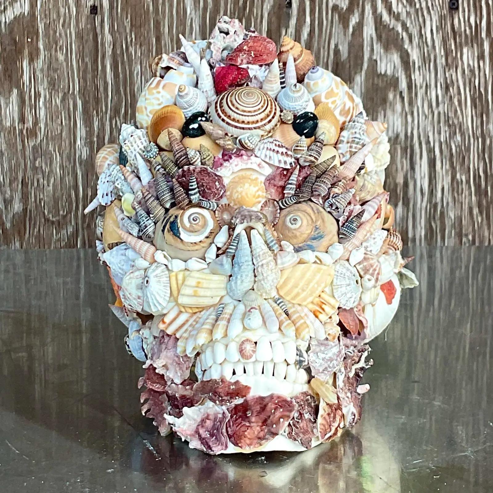 North American Vintage Coastal Shell Encrusted Skull For Sale