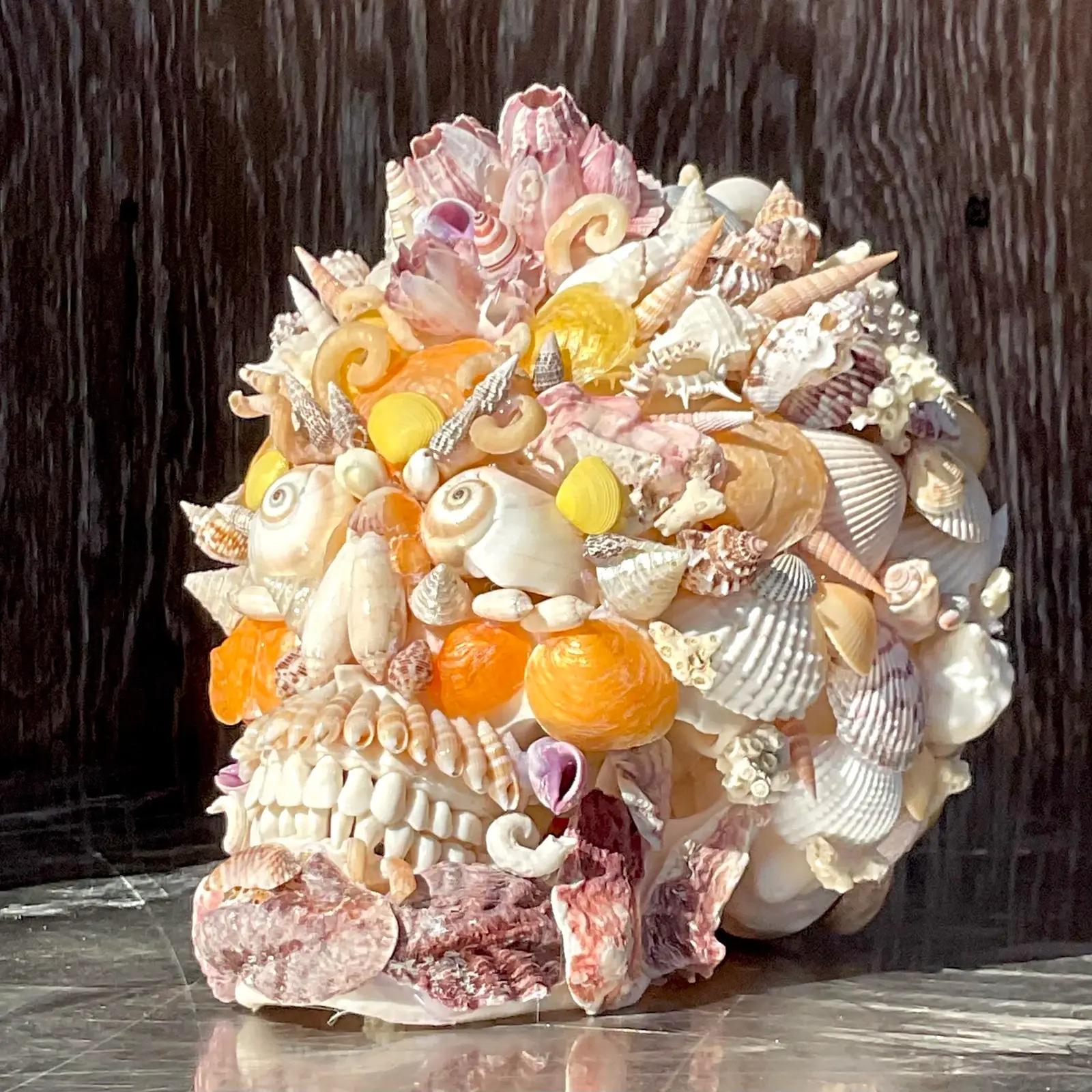 Vintage Coastal Shell Encrusted Skull 1
