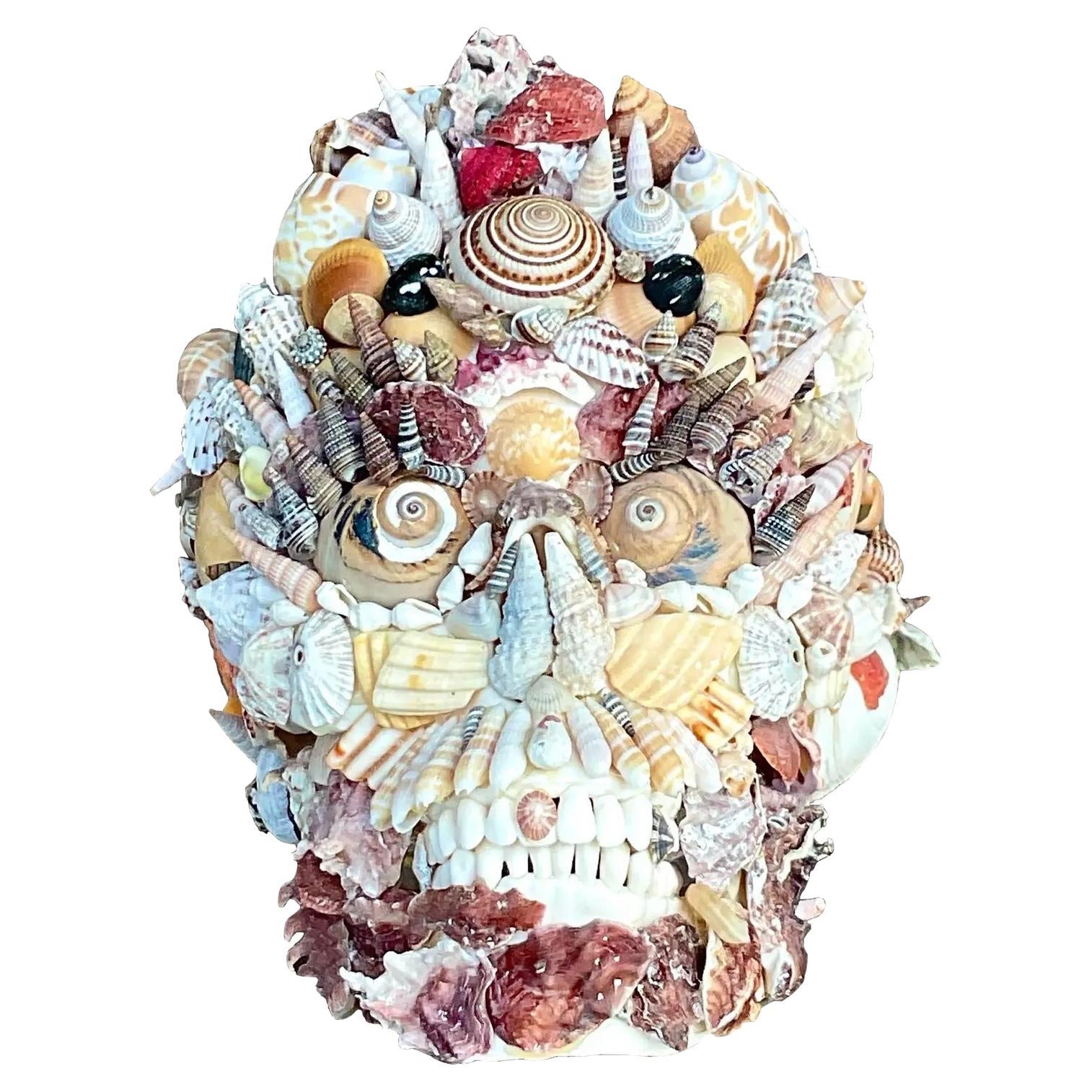 Vintage Coastal Shell Encrusted Skull For Sale