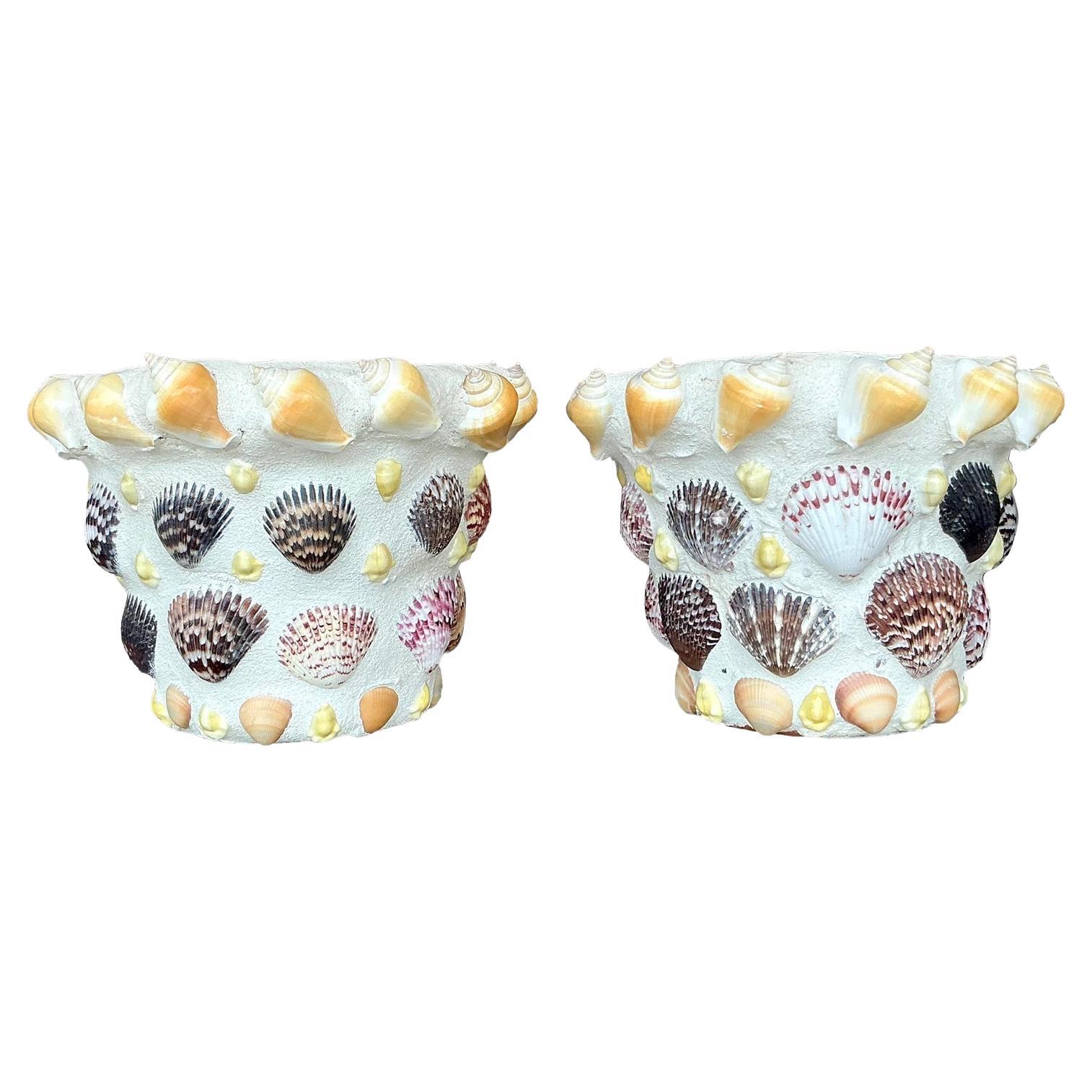 Macetas de terracota vintage con incrustaciones de conchas - Pareja