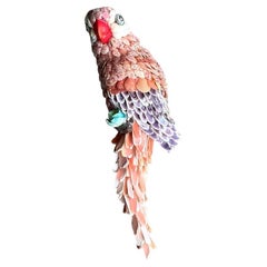 Vintage Coastal Shell Encrusted Wall Parrot