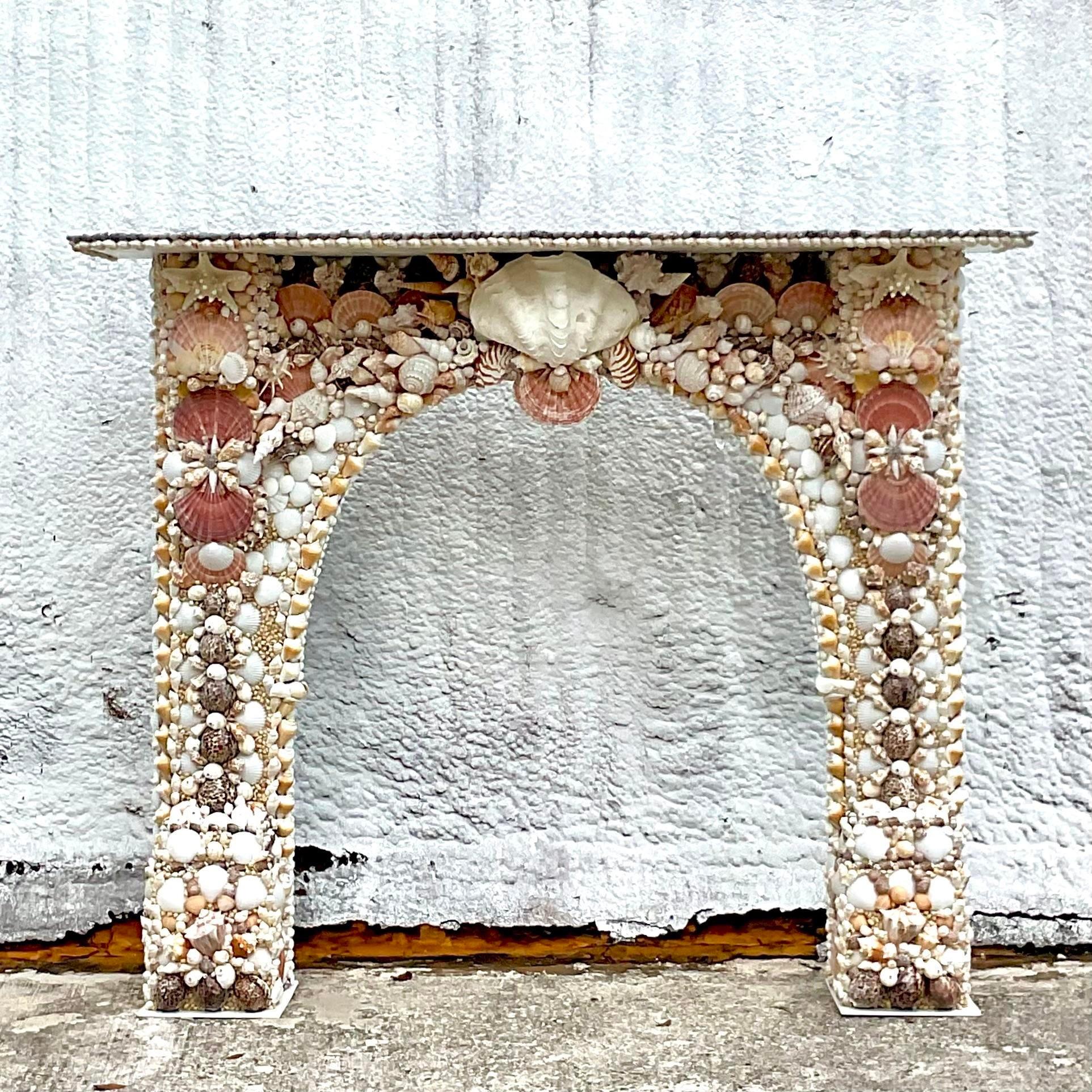 Mid-Century Modern Vintage Coastal Shell Fireplace Mantel