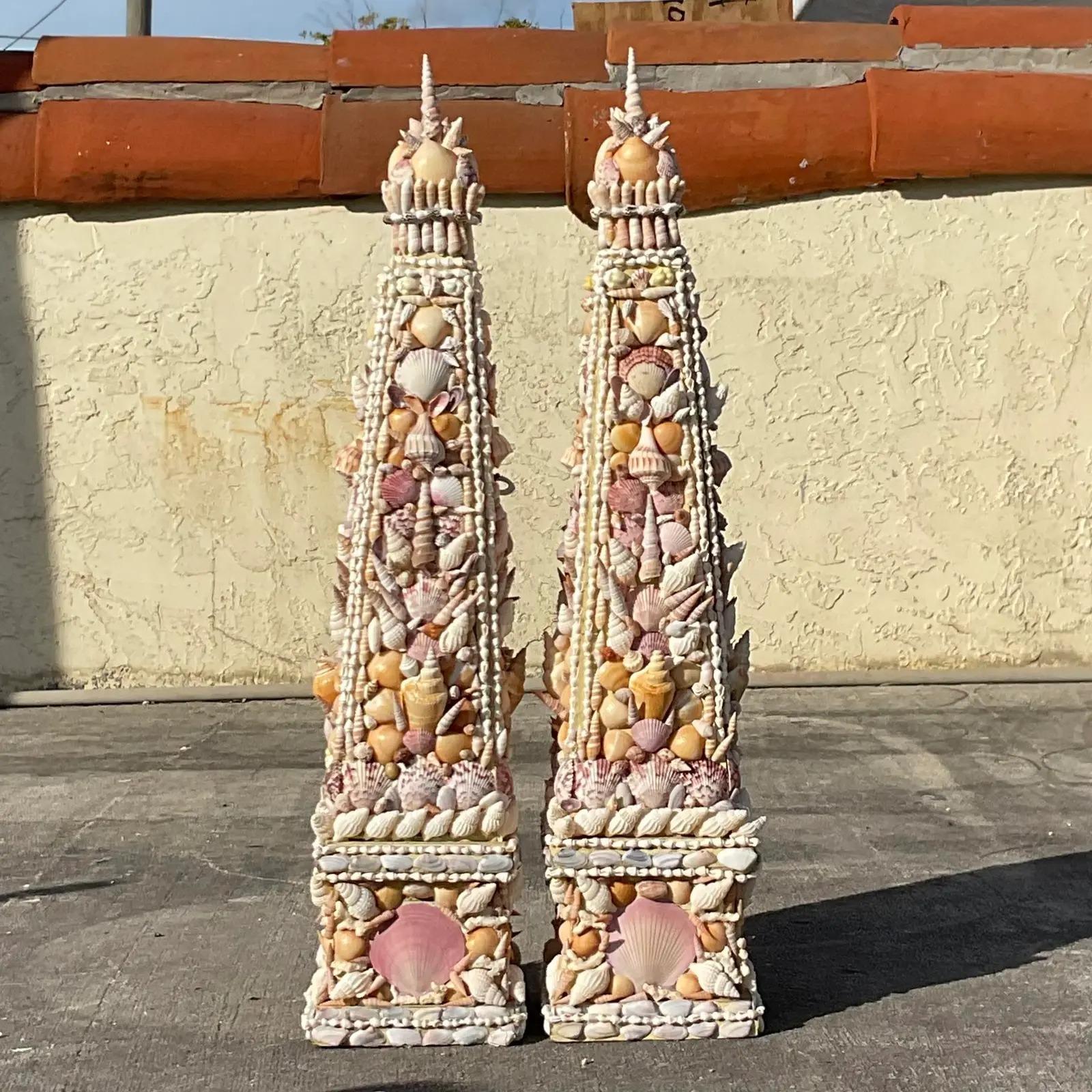 Vintage Coastal Shell Obelisks, a Pair 3