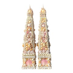 Vintage Coastal Shell Obelisks, a Pair