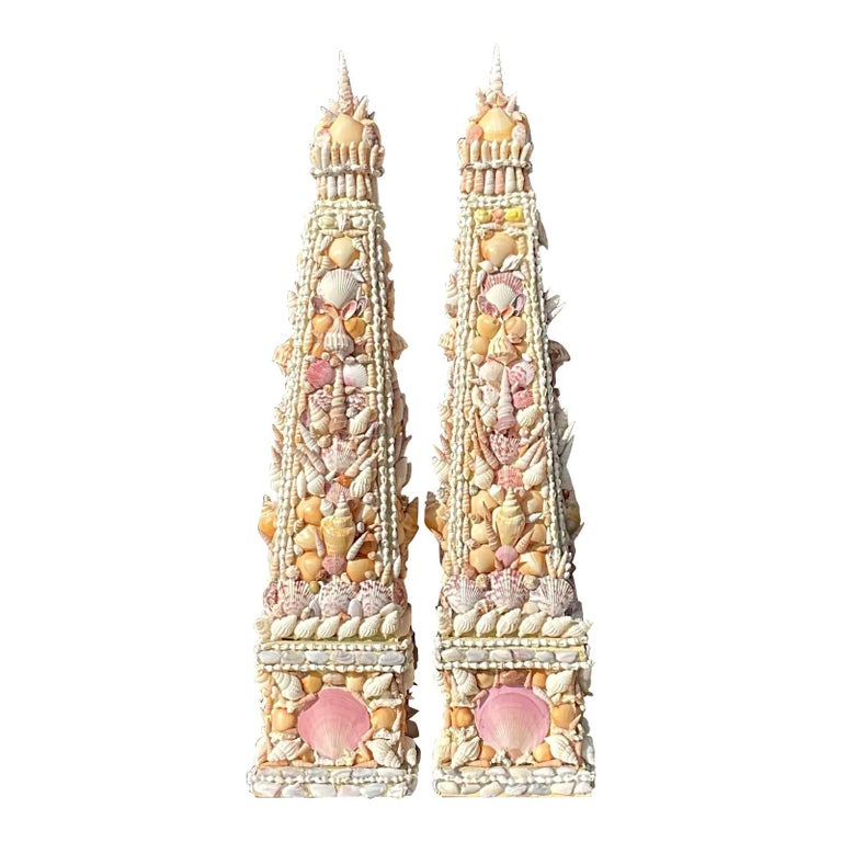 Vintage Coastal Shell Obelisks, a Pair For Sale at 1stDibs