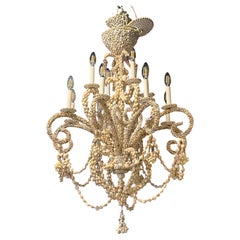 Vintage Coastal Shell Seashell Encrusted Coastal Palm Beach 12 Light Chandelier