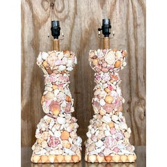 Vintage Coastal Shell Table Lamps - a Pair