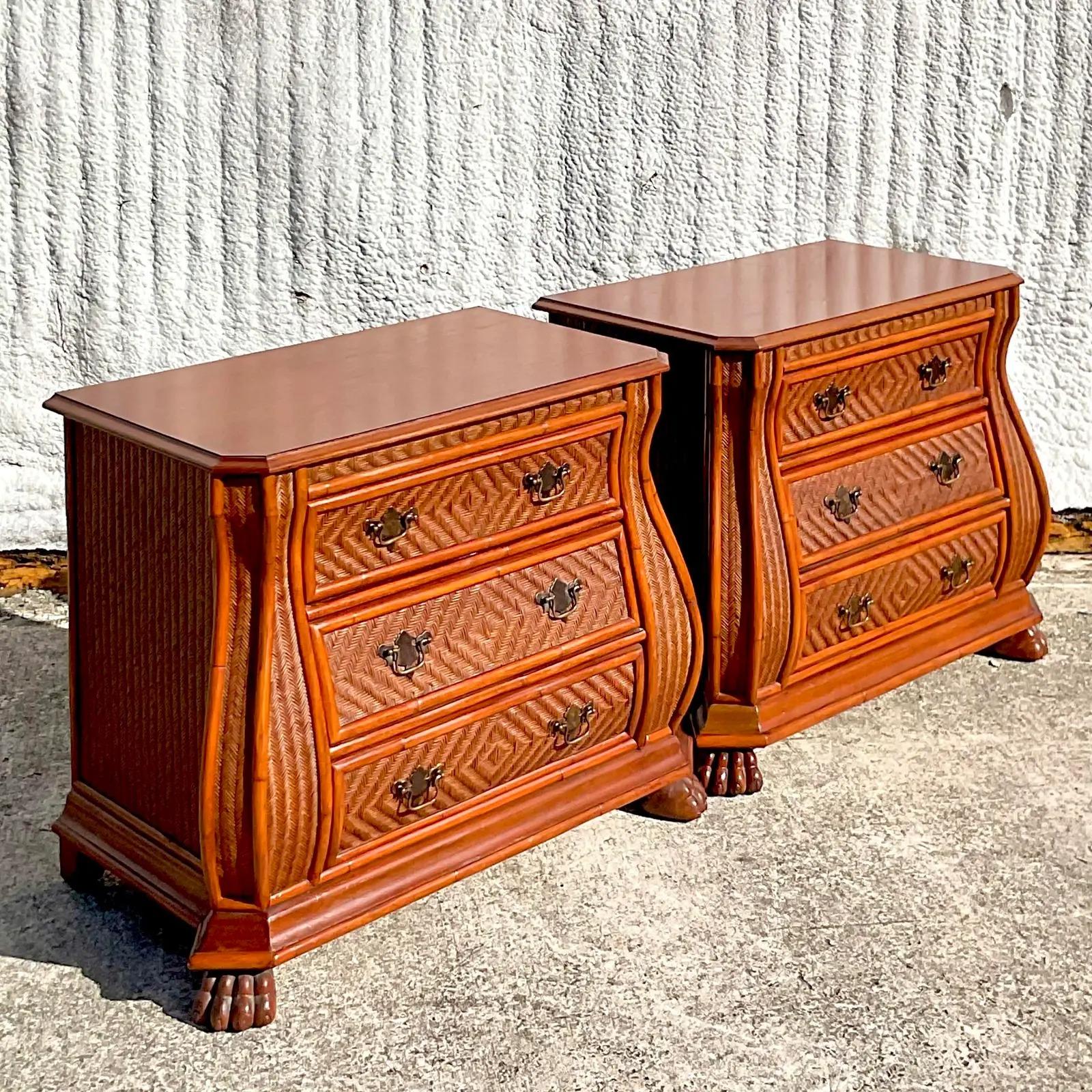 20th Century Vintage Coastal Signed Ficks Reed “Natchez Collection” Nightstands, a Pair