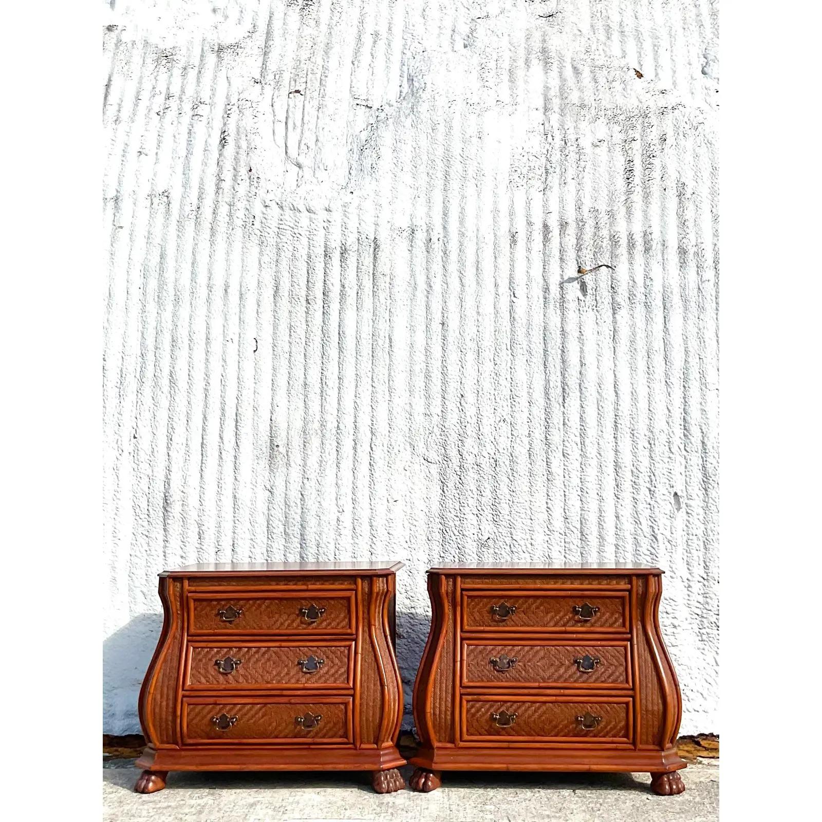 Vintage Coastal Signed Ficks Reed “Natchez Collection” Nightstands, a Pair 1