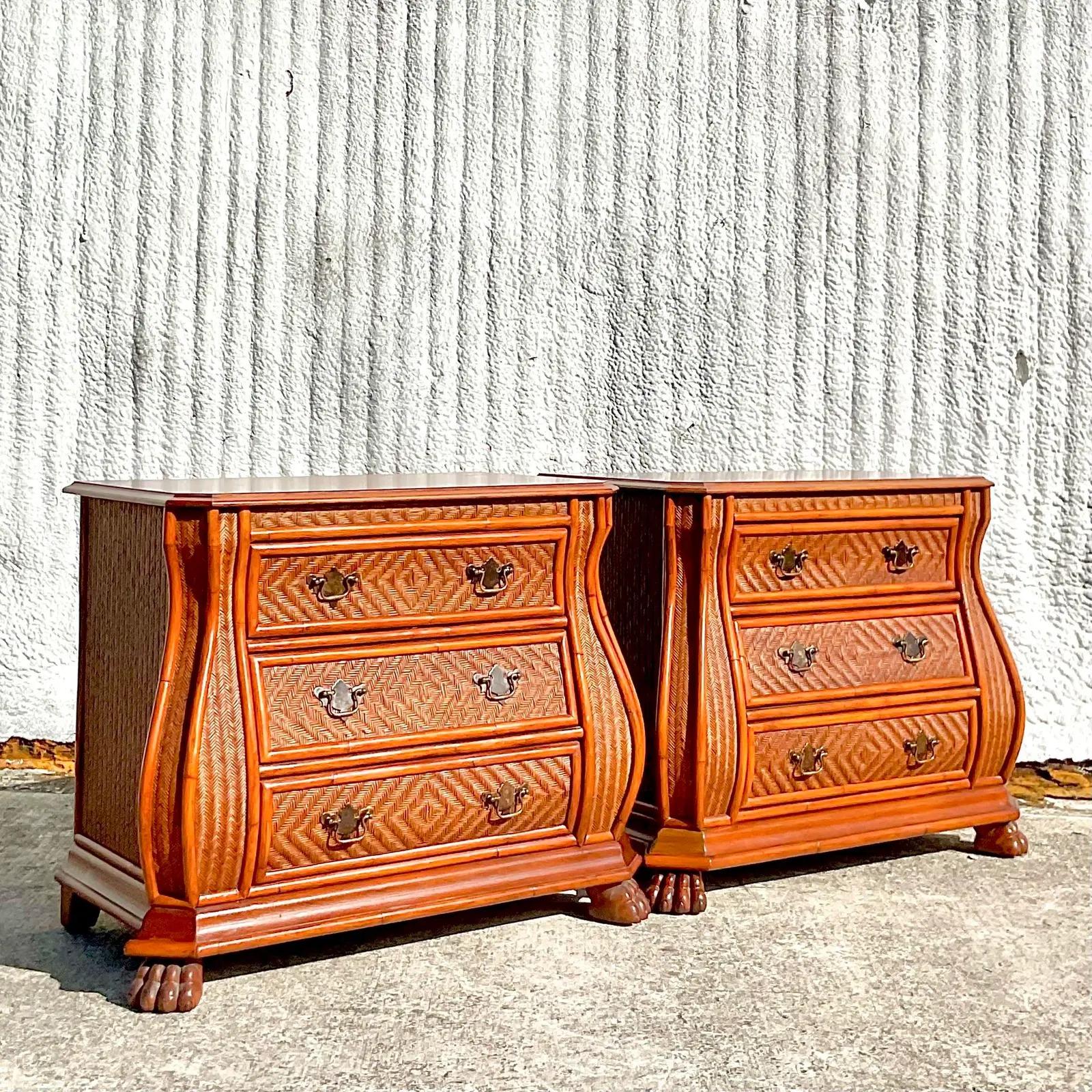 Vintage Coastal Signed Ficks Reed “Natchez Collection” Nightstands, a Pair 2
