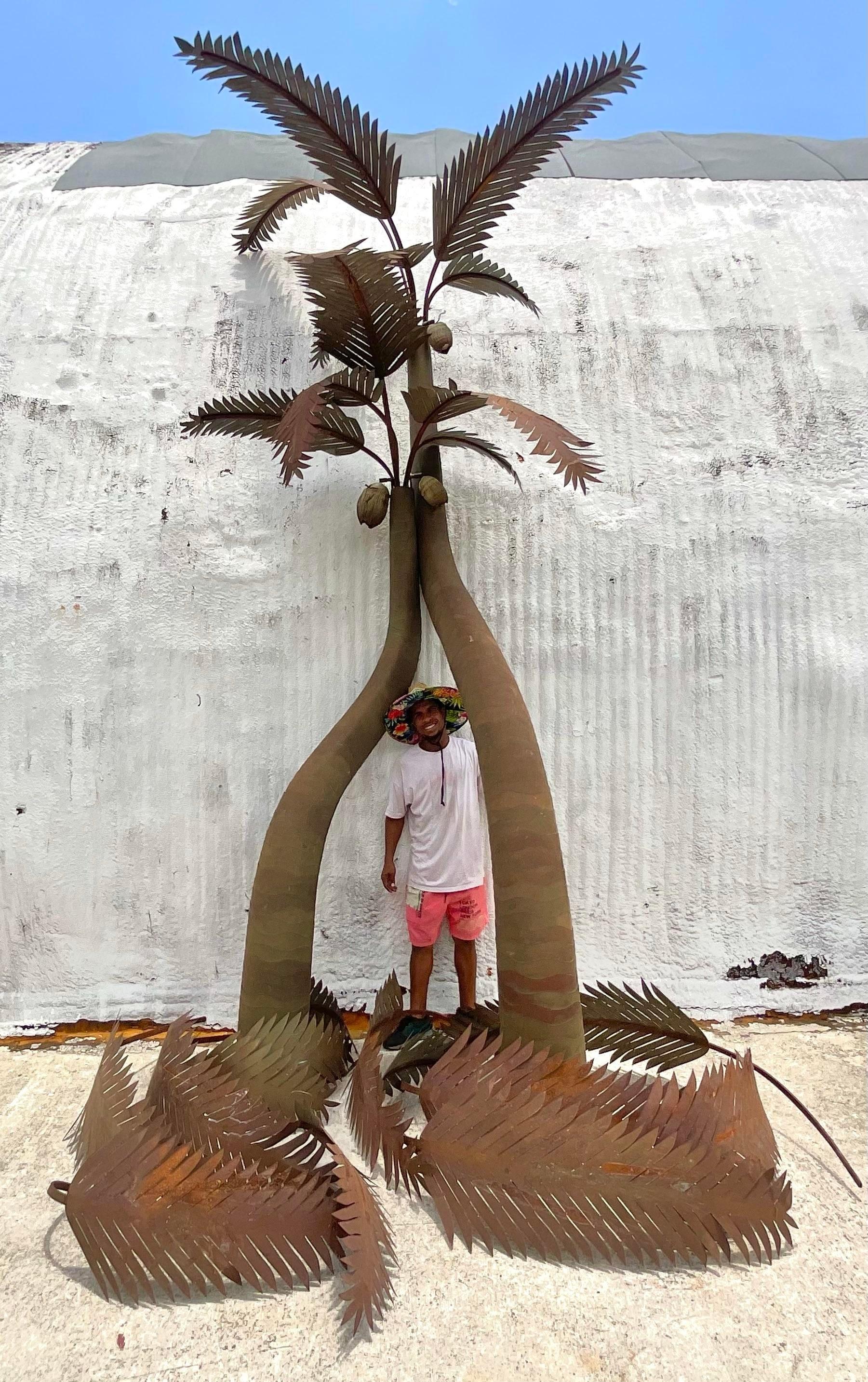 Vintage Coastal Signed Large Illuminated Palm Tree Lamps - Set of 2 In Good Condition In West Palm Beach, FL