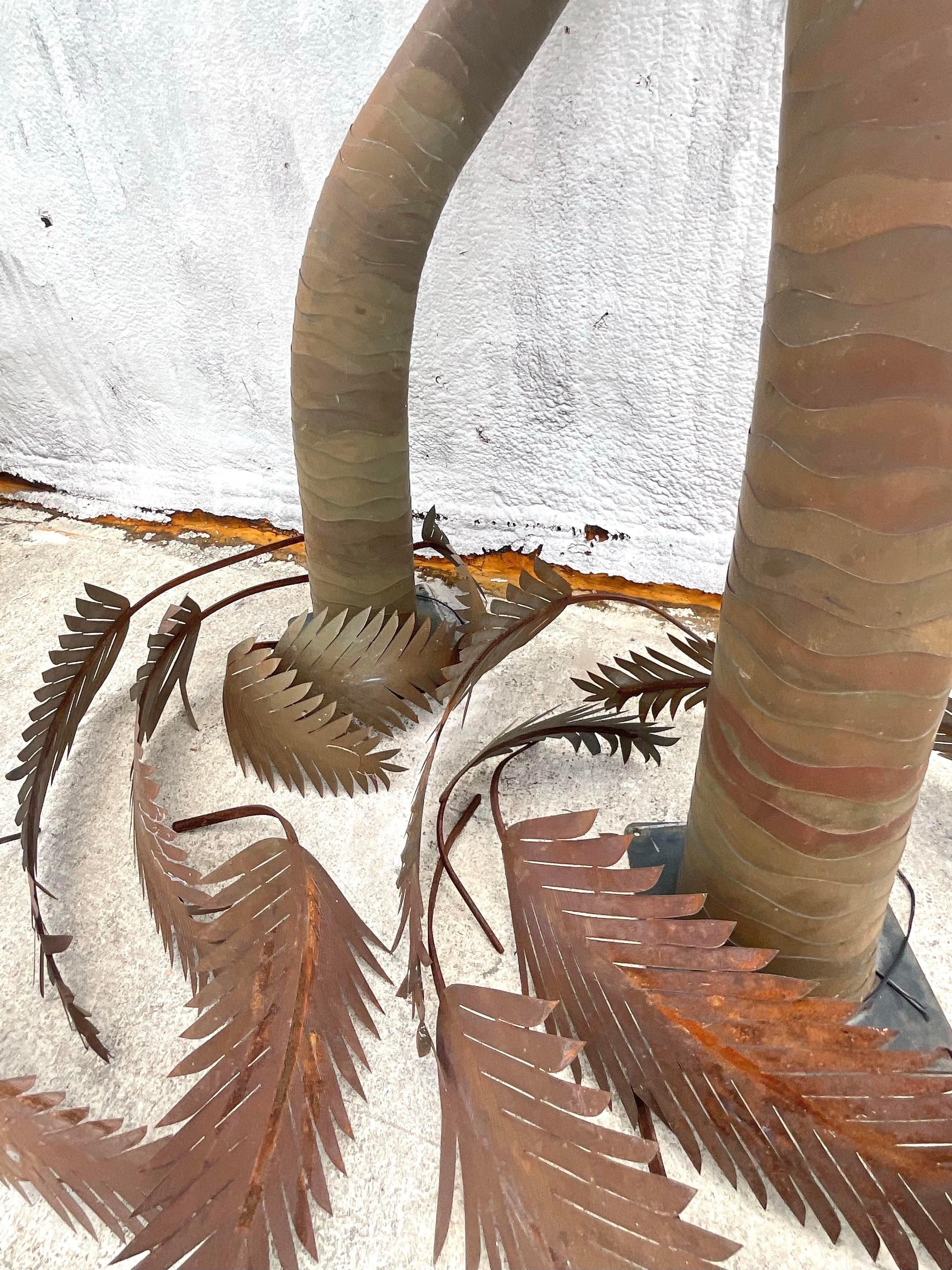 20th Century Vintage Coastal Signed Large Illuminated Palm Tree Lamps - Set of 2