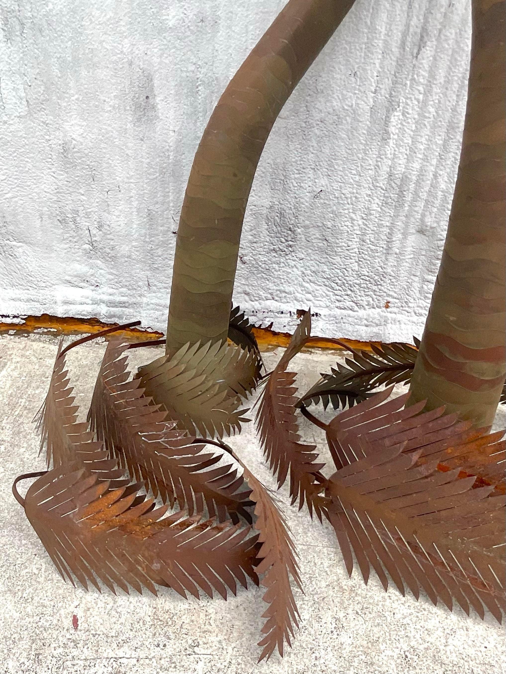 Vintage Coastal Signed Large Illuminated Palm Tree Lamps - Set of 2 1