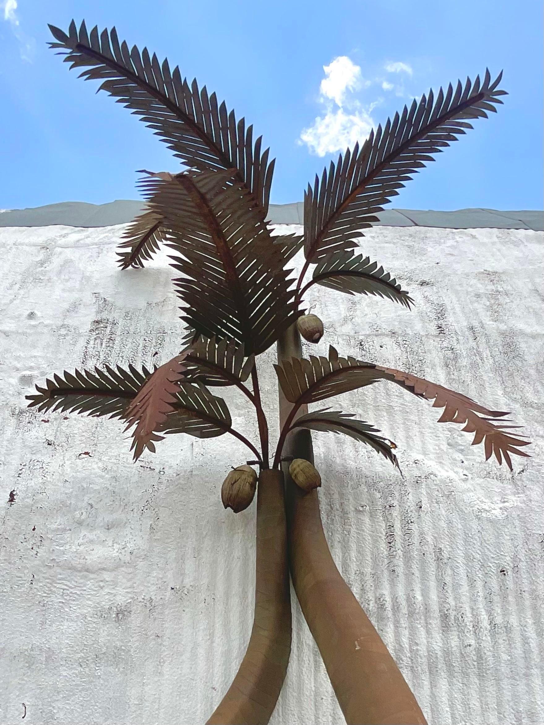 Vintage Coastal Signed Large Illuminated Palm Tree Lamps - Set of 2 2