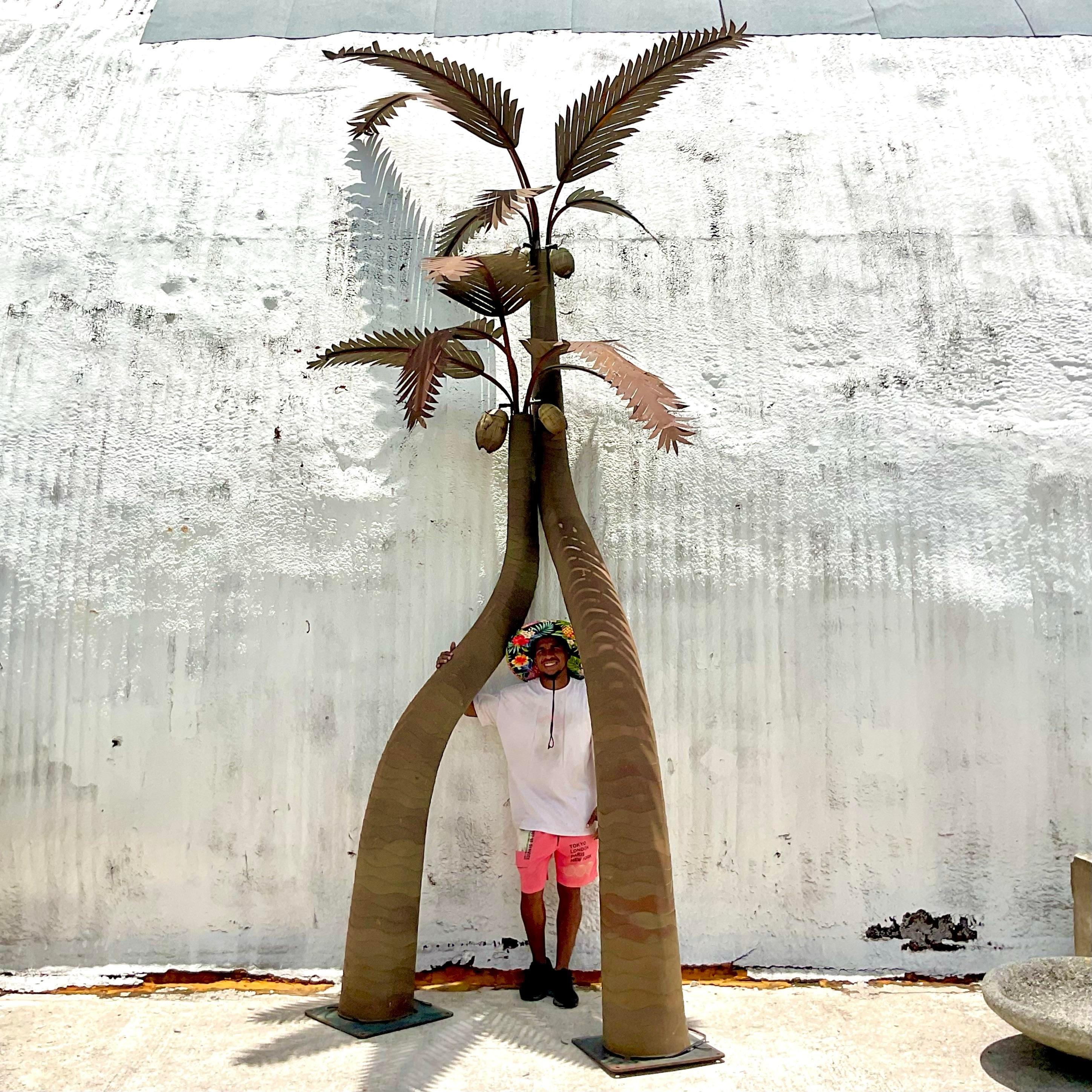 Vintage Coastal Signed Large Illuminated Palm Tree Lamps - Set of 2 3