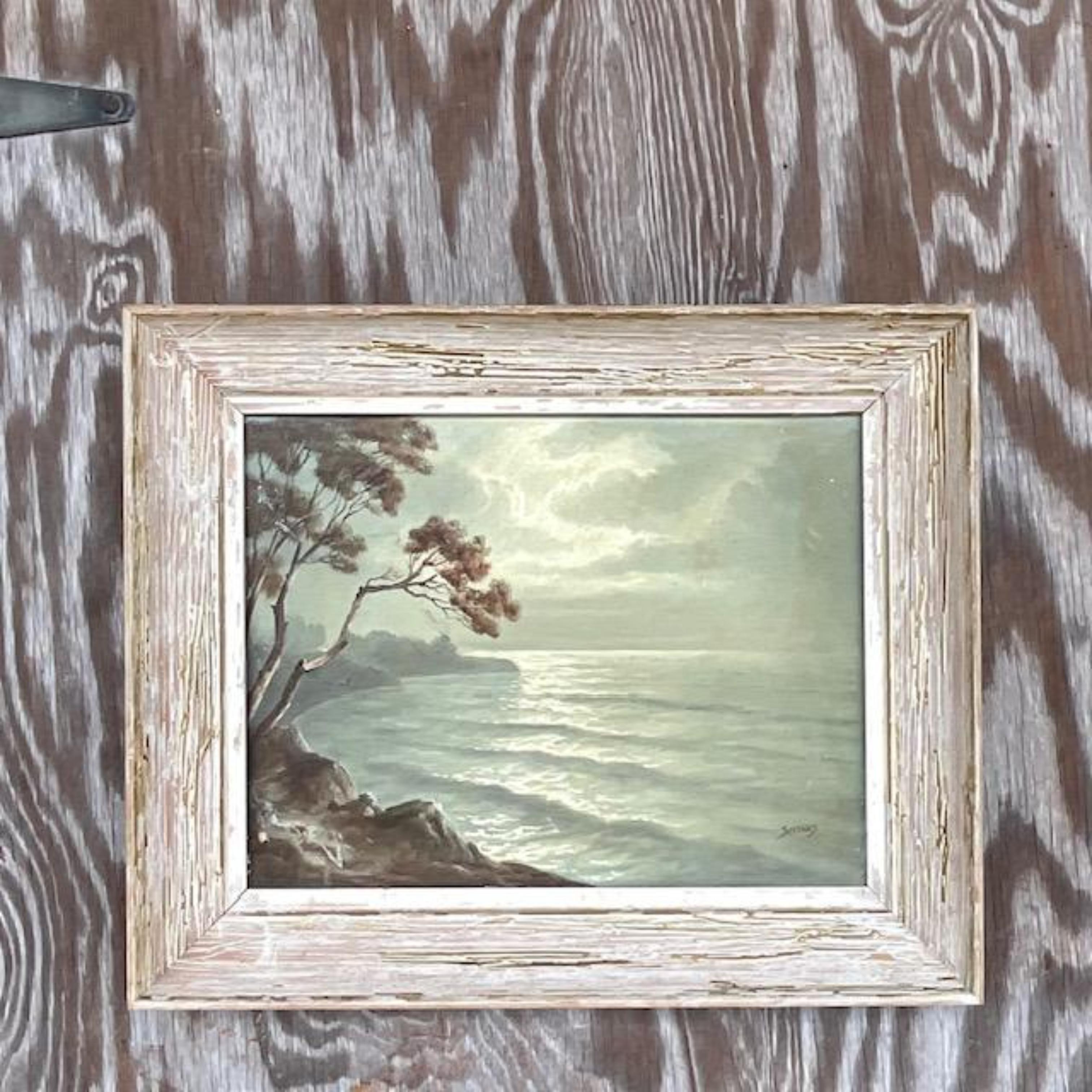 Other Vintage Coastal Signed Original Oil Painting of Coastline For Sale