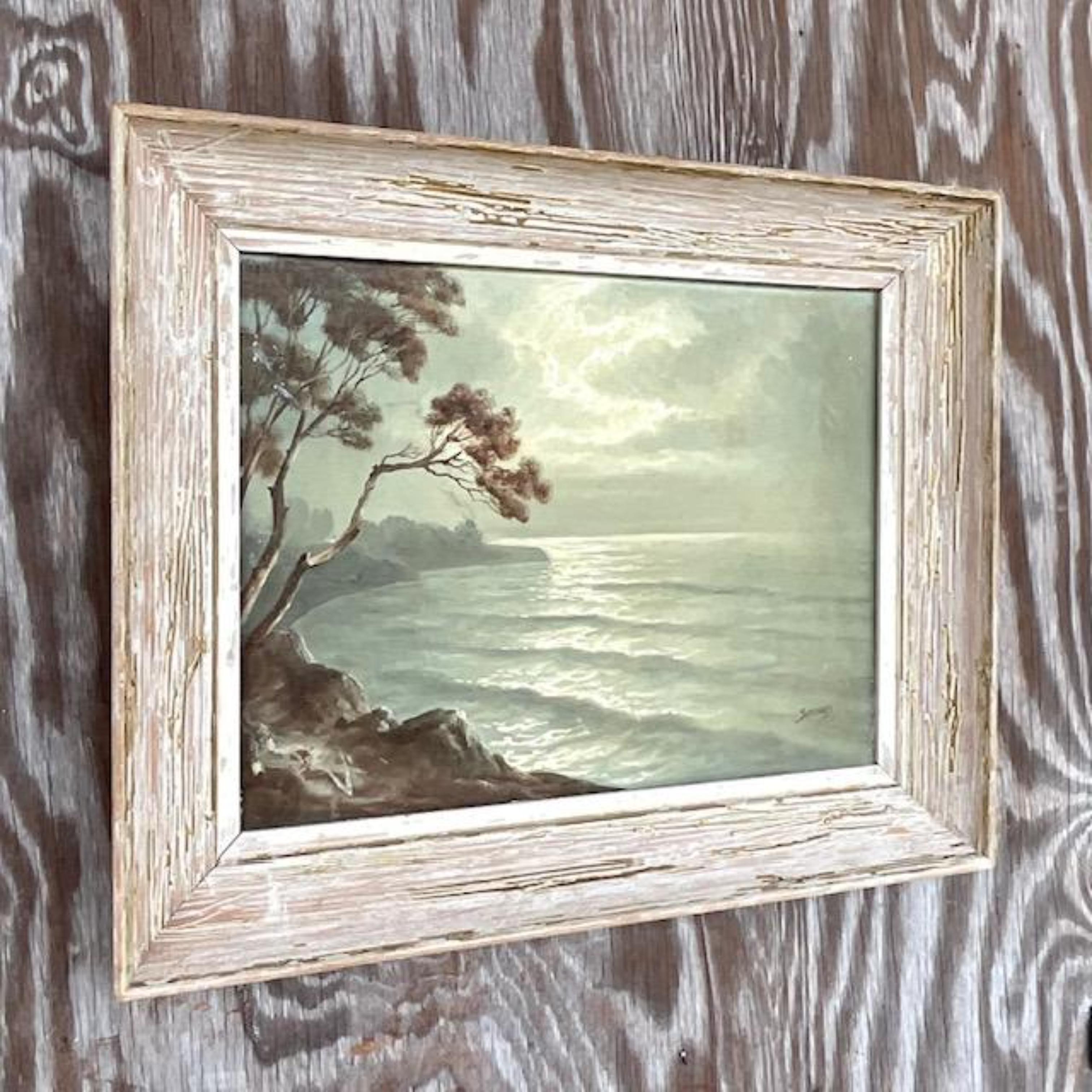 American Vintage Coastal Signed Original Oil Painting of Coastline For Sale