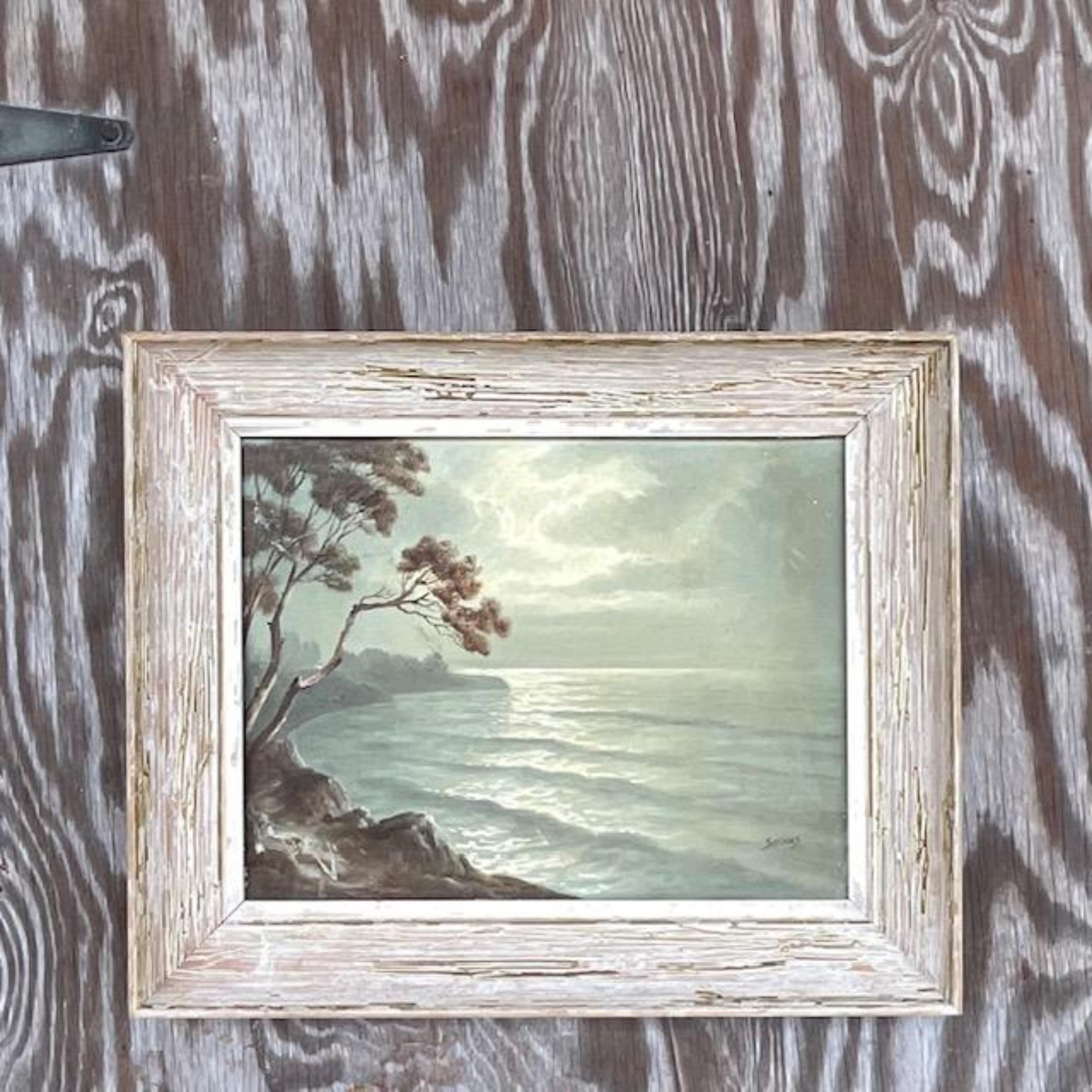 20th Century Vintage Coastal Signed Original Oil Painting of Coastline For Sale