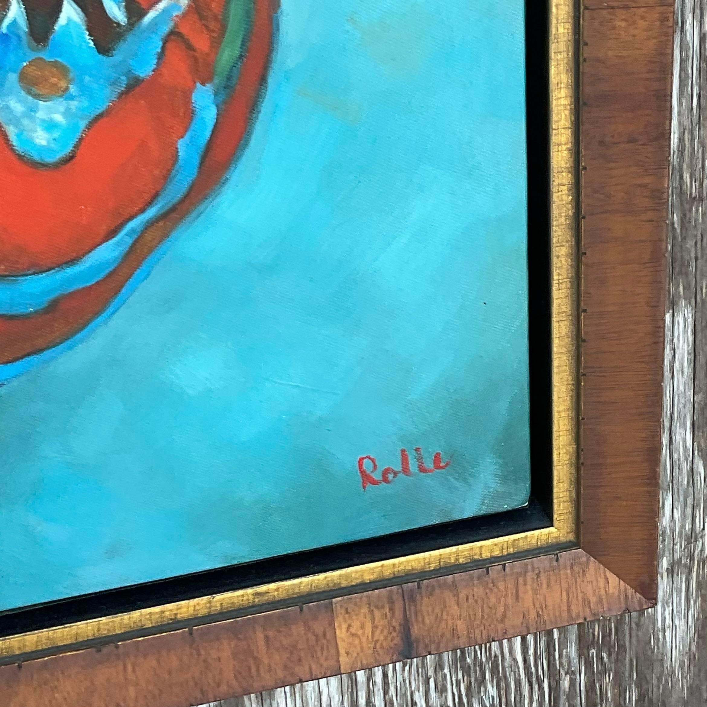 Vintage Coastal Pintura al óleo original firmada de peces en Bueno estado para la venta en west palm beach, FL