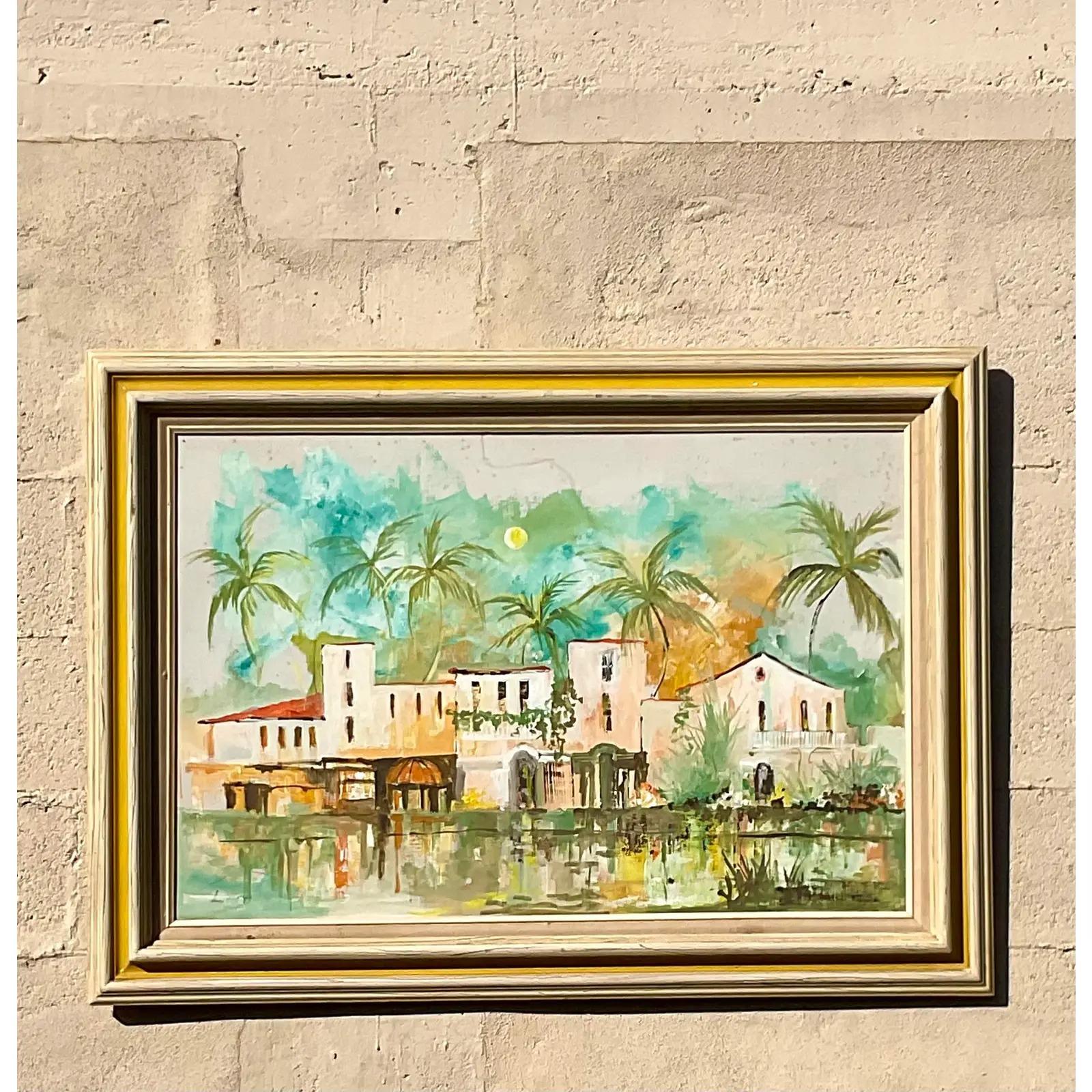 20th Century Vintage Coastal Signed Original Oil Painting of the Everglades Club