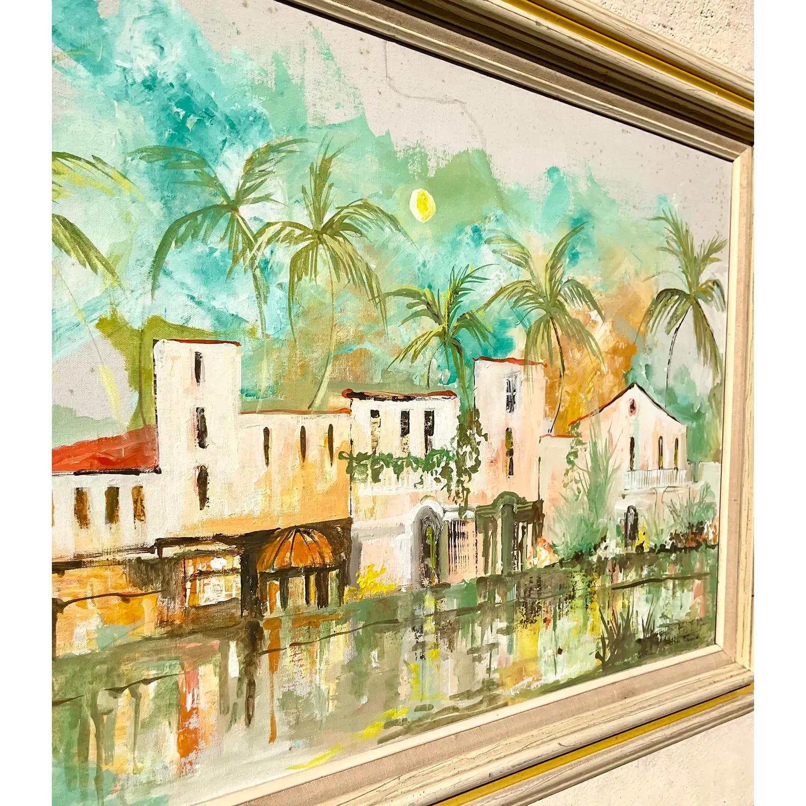 Vintage Coastal Signed Original Oil Painting of the Everglades Club 1