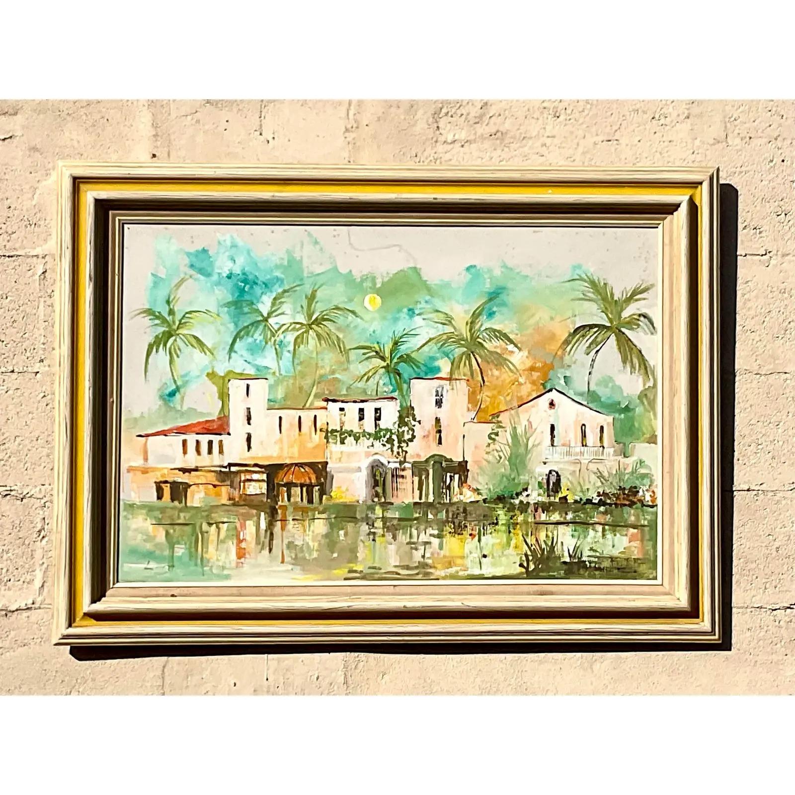 Vintage Coastal Signed Original Oil Painting of the Everglades Club 3