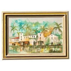 Vintage Coastal Signed Original Oil Painting of the Everglades Club