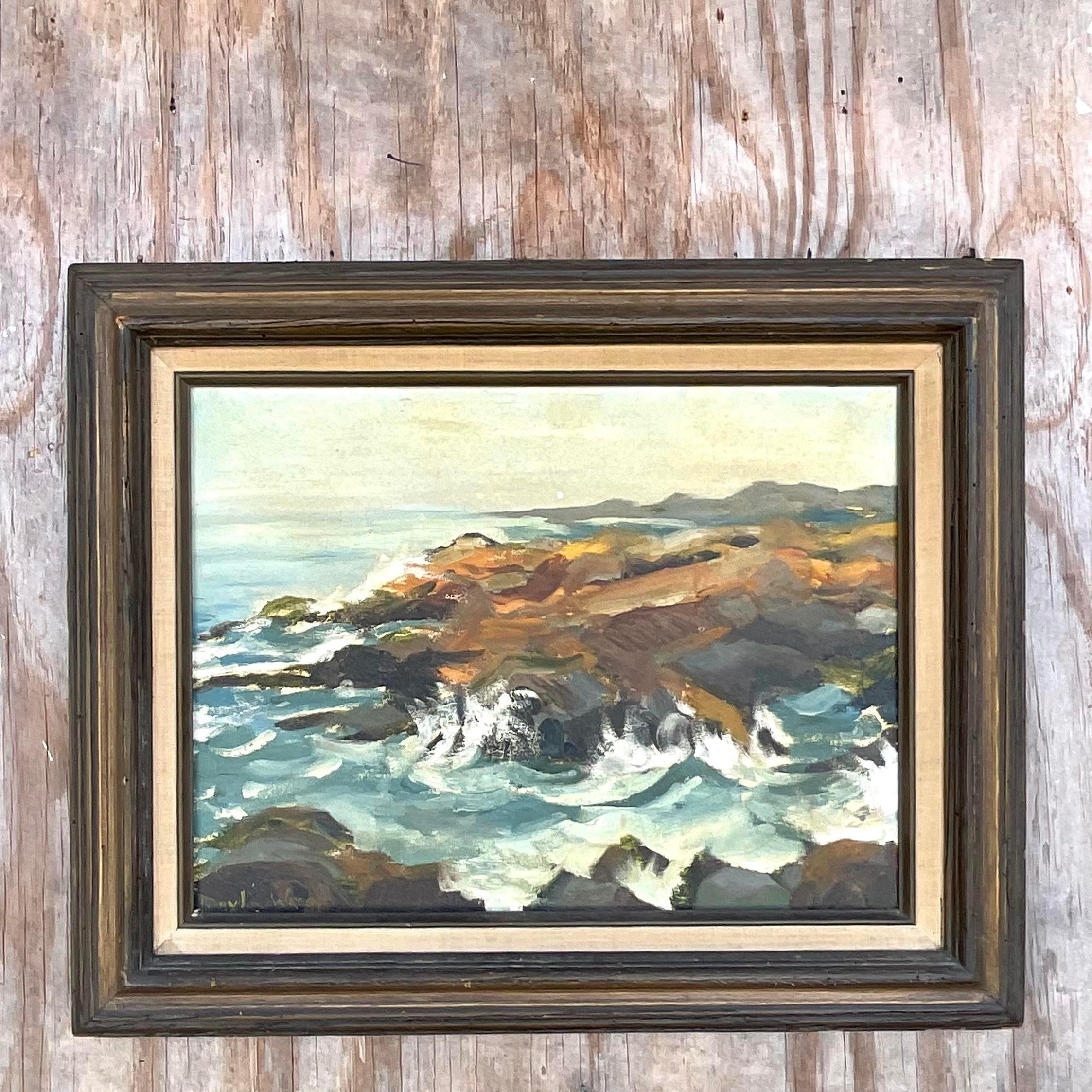 Vintage Coastal Signed Original Seascape on Canvas For Sale at 1stDibs