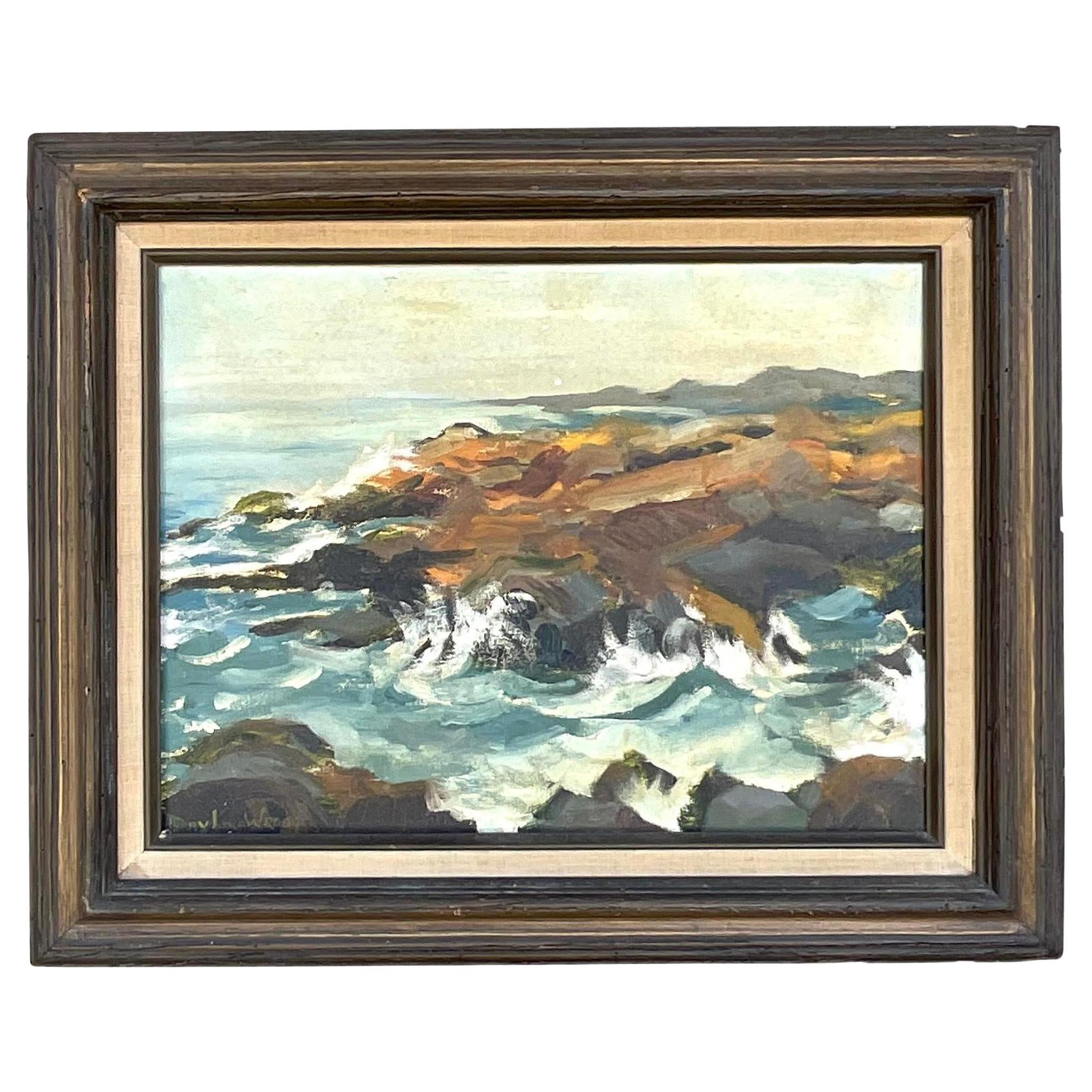 Vintage Coastal Signed Abstract Original Oil on Canvas For Sale at 1stDibs