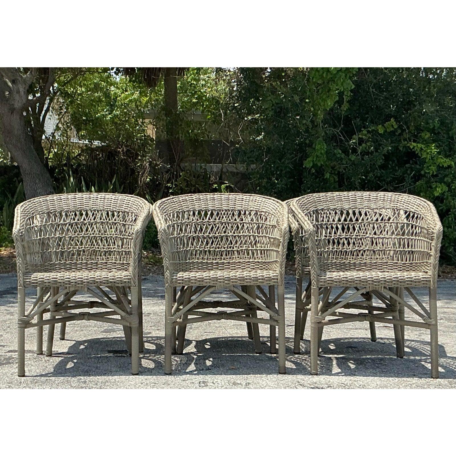 Americano Sedie da pranzo in rattan intrecciato vintage Coastal Sika Designs - Set di 6 sedie in vendita