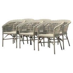 Vintage Coastal Sika Designs Woven Resin Rattan Dining Chairs - Set of 6