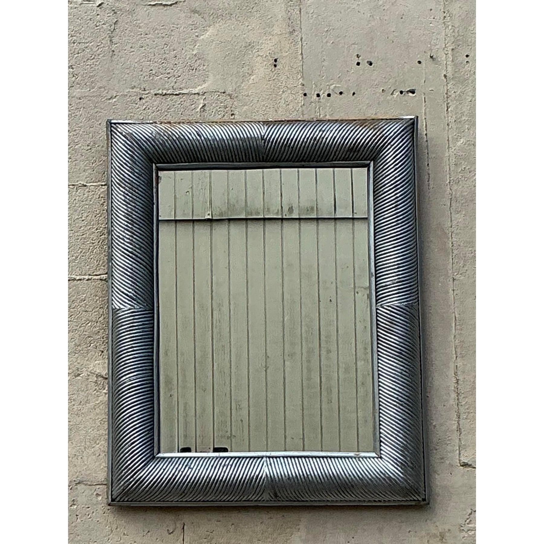 Rustique Miroir Vintage Coastal Silver Pencil Reed Distressed en vente
