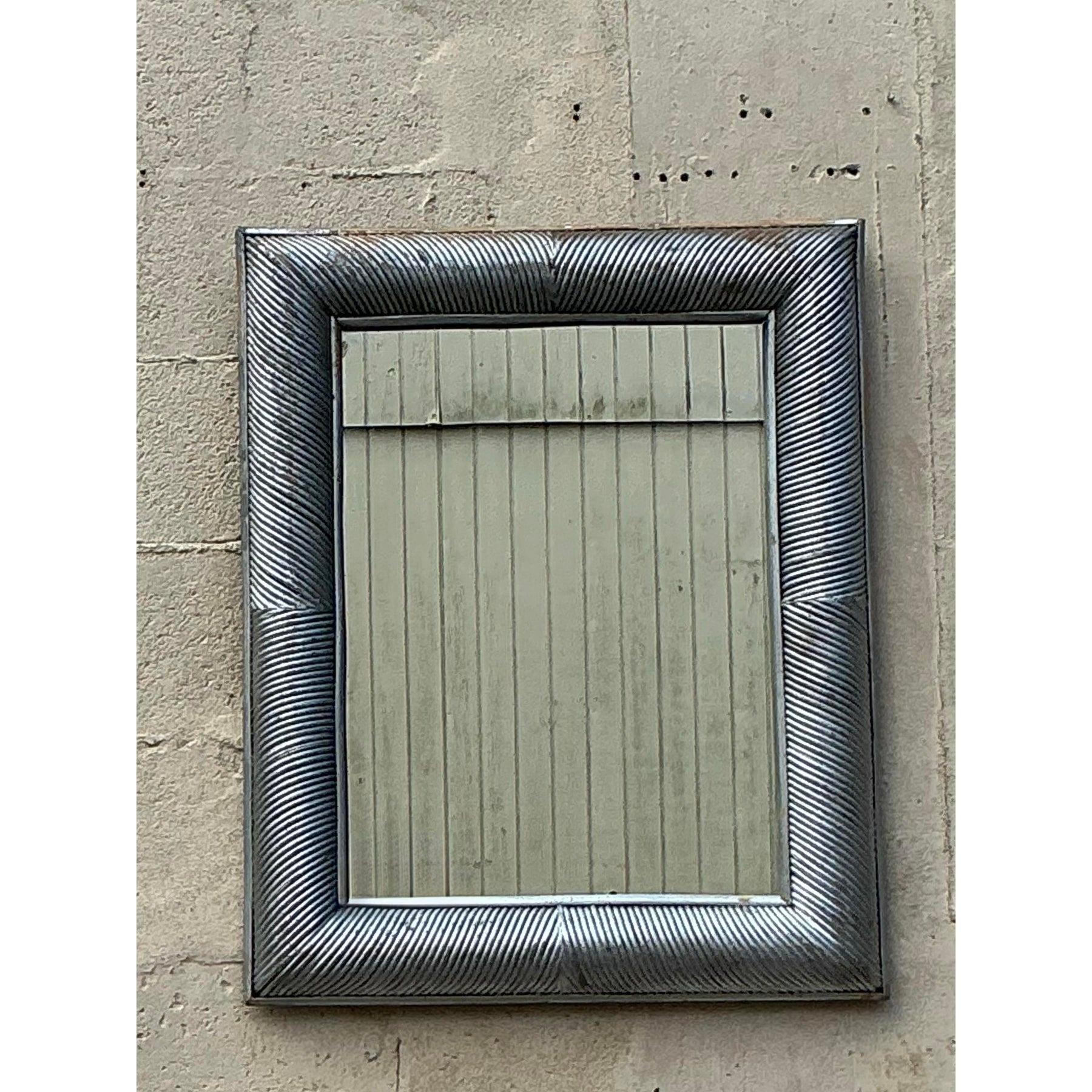 Miroir Vintage Coastal Silver Pencil Reed Distressed Bon état - En vente à West Palm Beach, FL