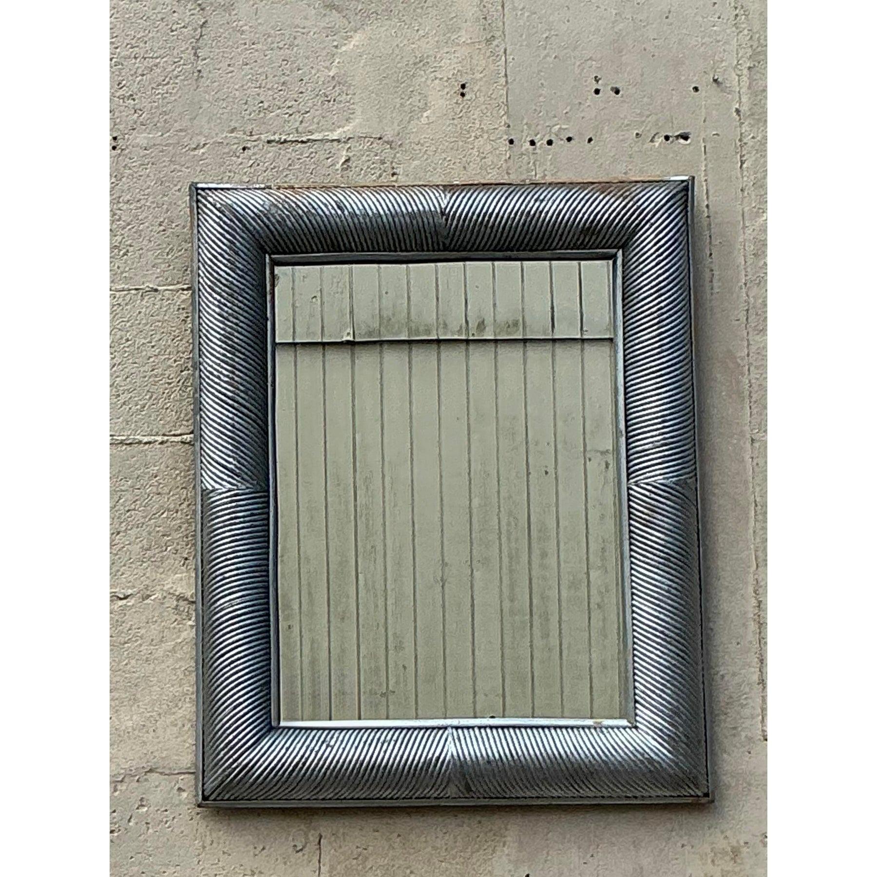 Roseau Miroir Vintage Coastal Silver Pencil Reed Distressed en vente
