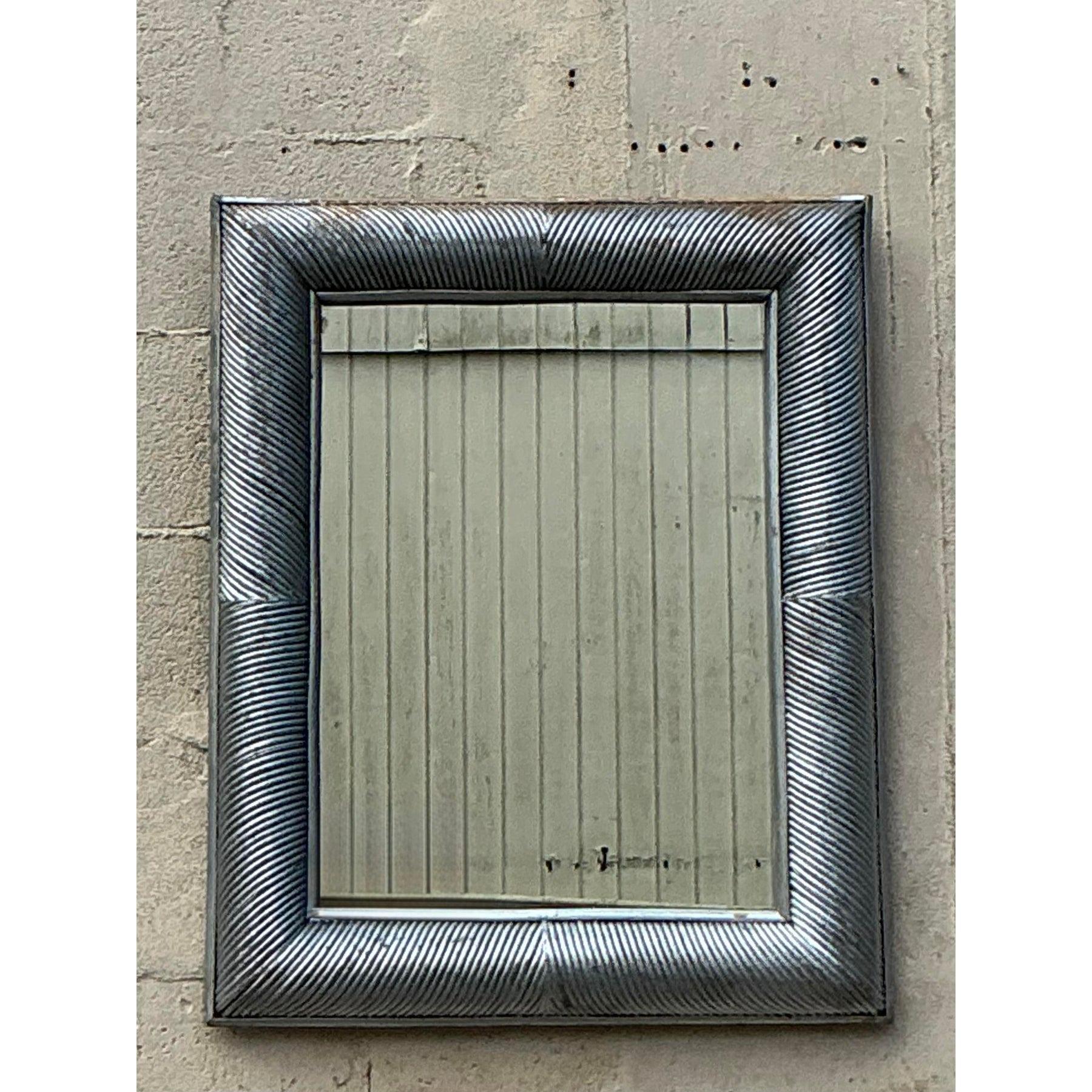Miroir Vintage Coastal Silver Pencil Reed Distressed en vente 1