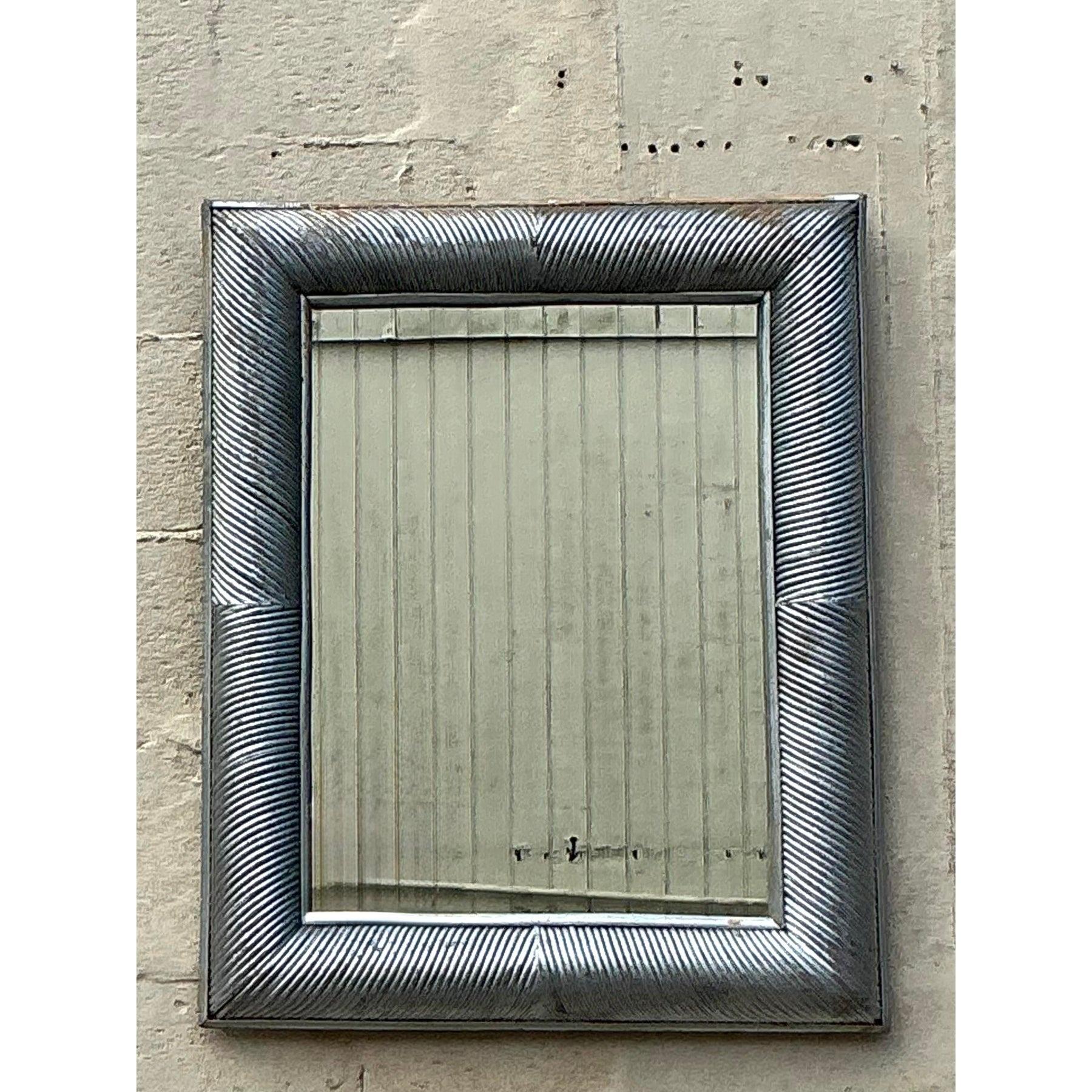 Miroir Vintage Coastal Silver Pencil Reed Distressed en vente 2