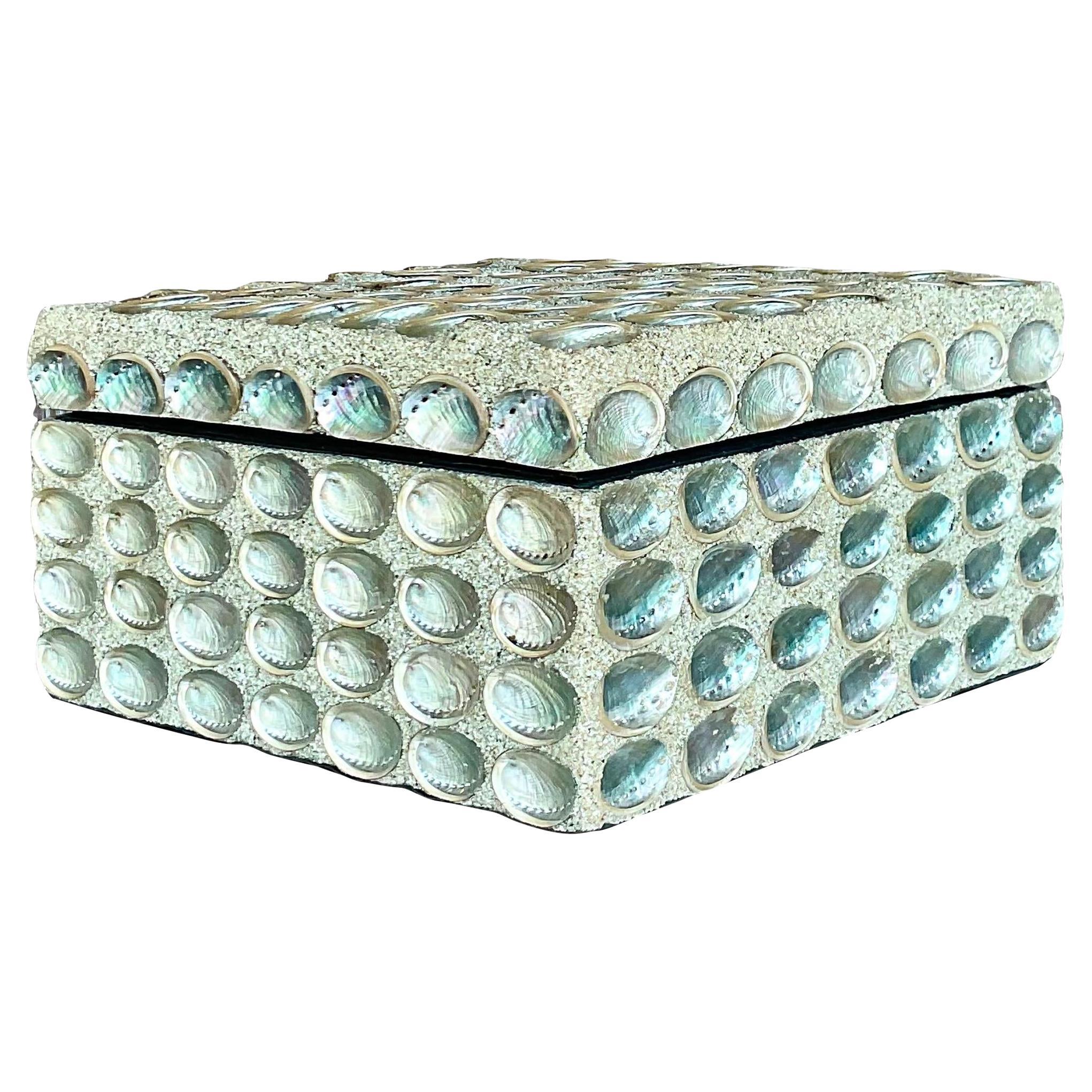 Vintage Coastal Silver Shell Decor Box For Sale