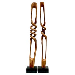 Vintage Coastal Single Piece Abstract Wood Twist Sculptures, a Pair