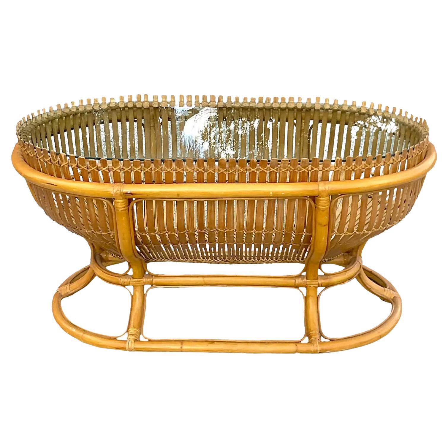 Rattan Vintage Coffee Table For Sale at 1stDibs