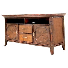 Vintage Coastal Sligh Inset Rattan Credenza