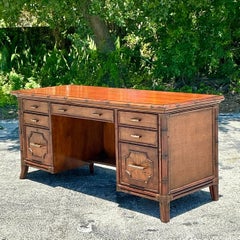 Vintage Coastal Sligh Woven Rattan Desk