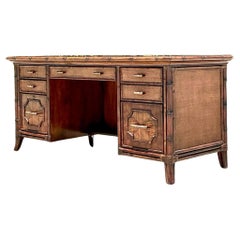 Vintage Coastal Sligh Woven Rattan Desk