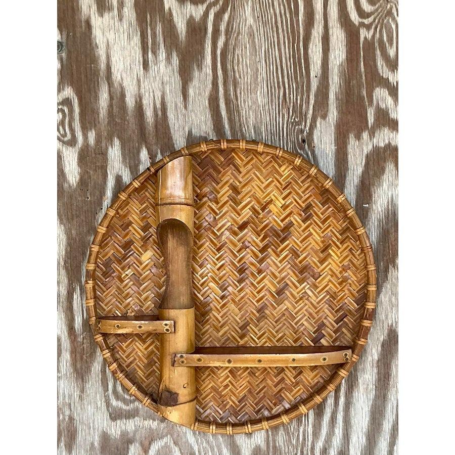 Filippino Scaffale da parete vintage in rattan intrecciato e bambù in vendita