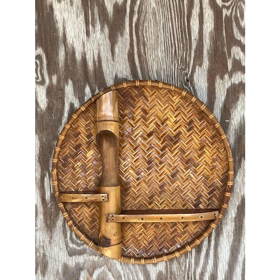 XX secolo Scaffale da parete vintage in rattan intrecciato e bambù in vendita