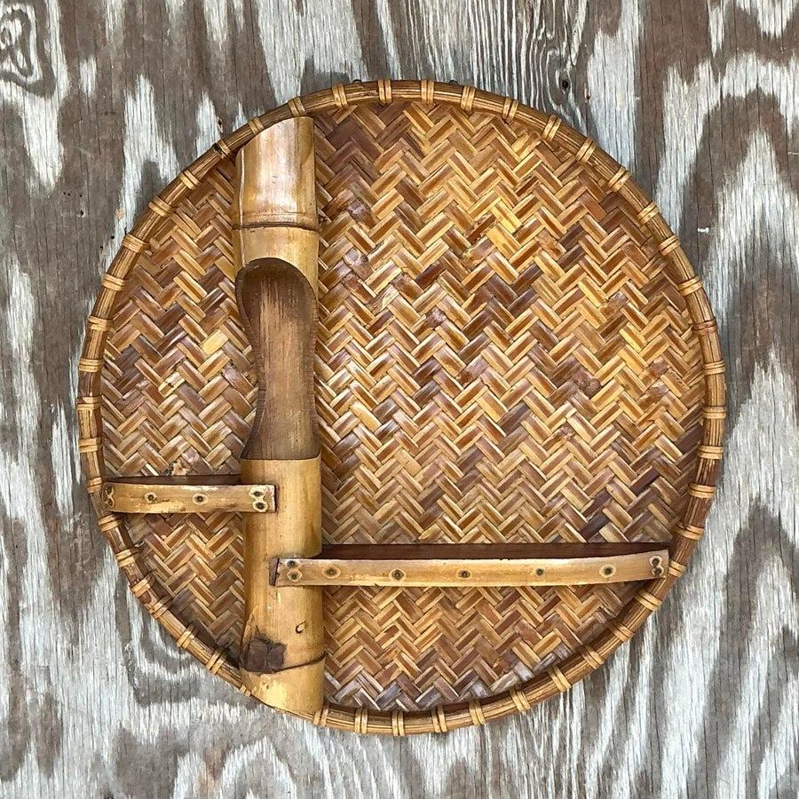 Bambù Scaffale da parete vintage in rattan intrecciato e bambù in vendita