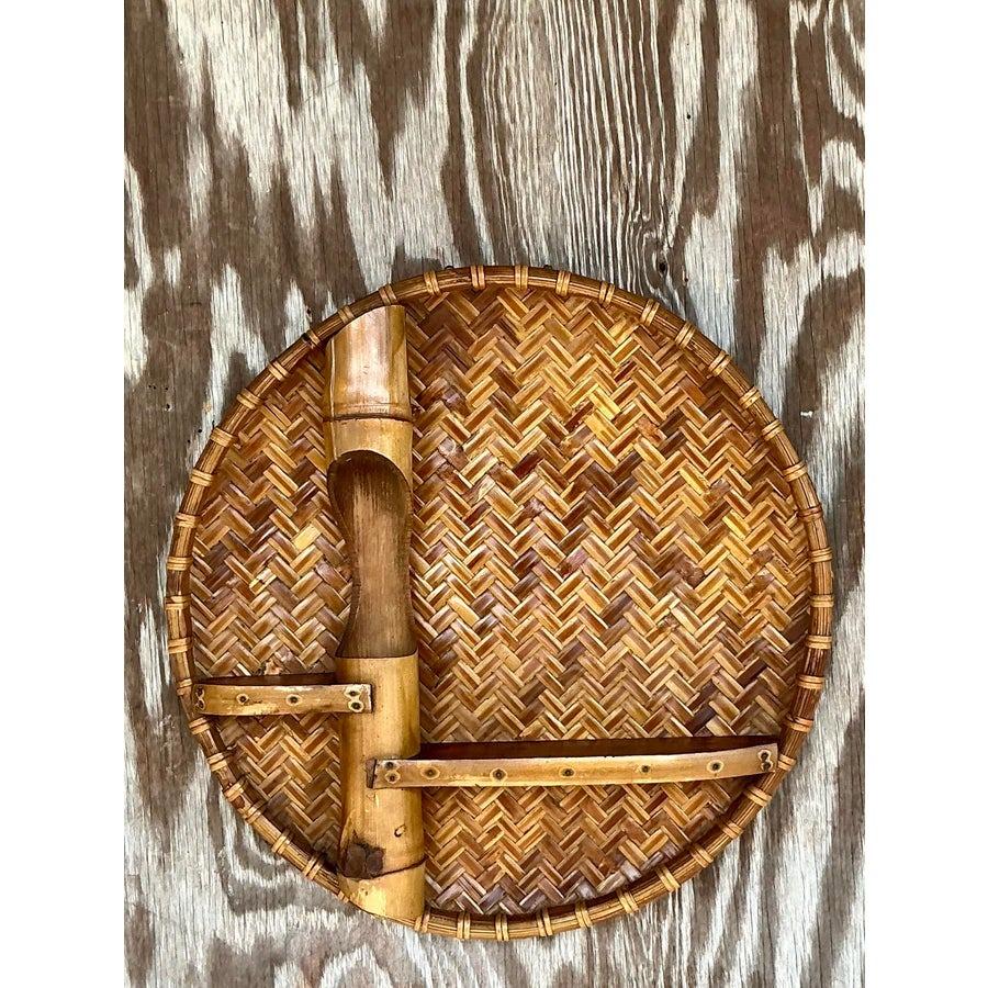 Scaffale da parete vintage in rattan intrecciato e bambù in vendita 1